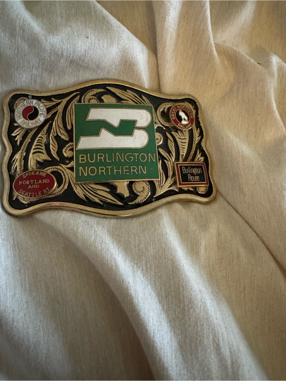 Burlington Northern Vintage Belt Buckle - Green & Gold Accent